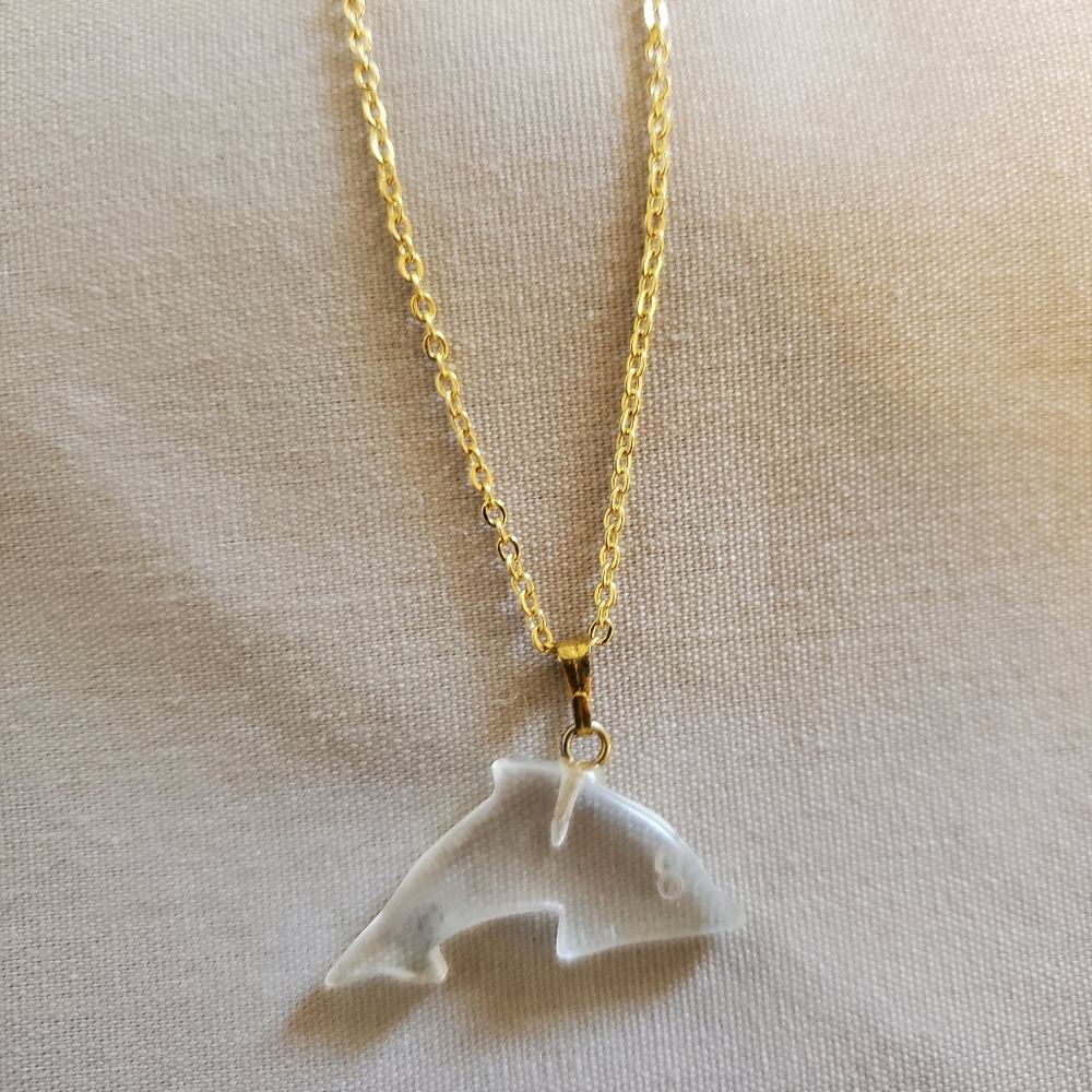 18" quartz crystal dolphin necklace